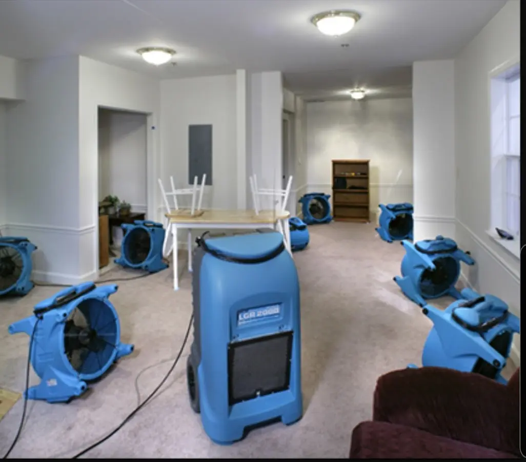 Air movers and dehumidifier setup for Water Damage Restoration in Manhattan Beach